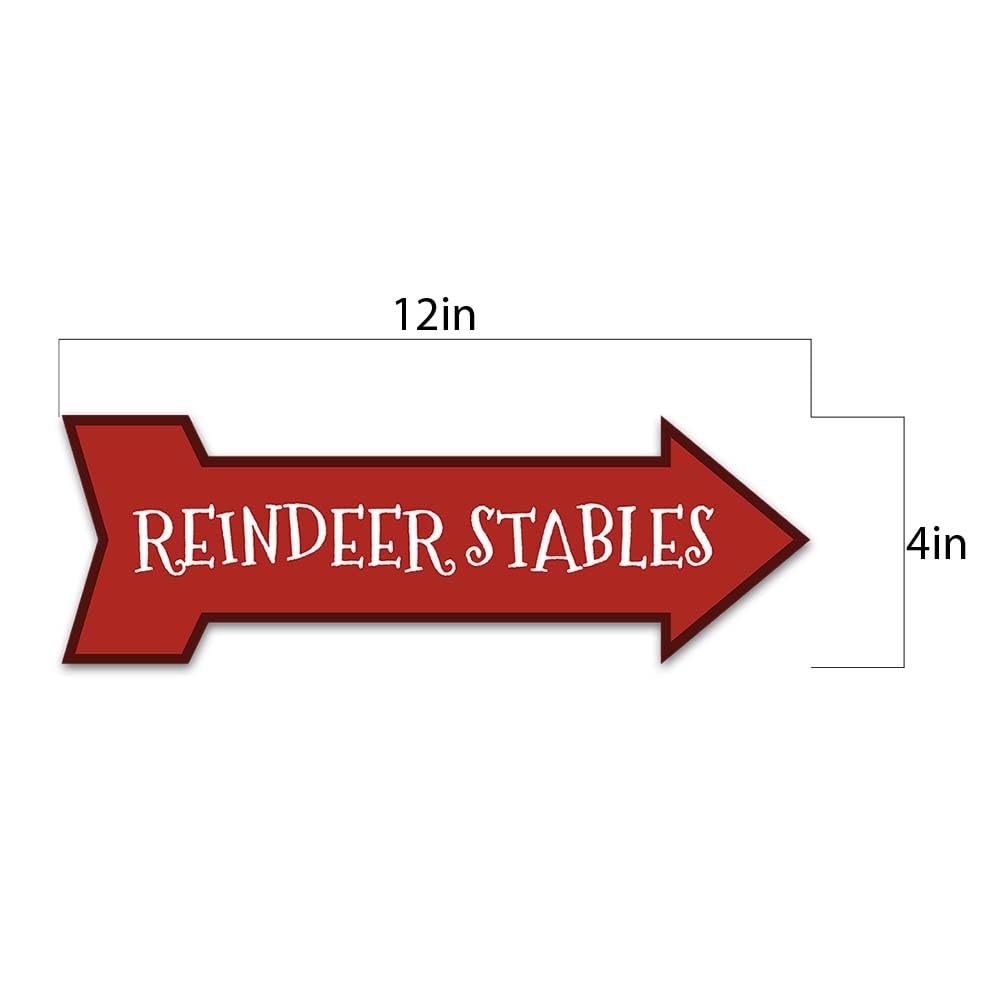 Arrow Shape Plus Reindeer Stables (Right) 12x4" Wall or Door Sign | Christmas Holiday Decoration