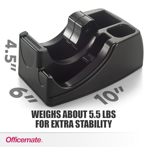 Officemate Recycled 2-in-1 Heavy Duty Tape Dispenser, 1" and 3" Cores, Black (96690)