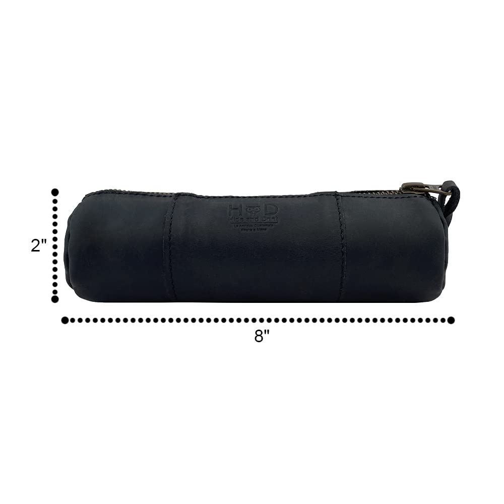 Hide & Drink, Rustic Cylinder Case for Keys, Office Supplies, Change, Personal Items, Cables & Dongles, Classic Bag, Full Grain Leather, Handmade, Charcoal Black