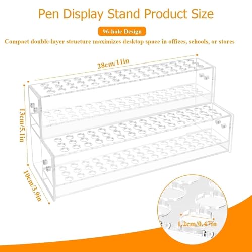 96-Slots Acrylic Pen Holder,2-Tier Pen Display Stand for Craft Shows,12mm Beadable Pens Stand Paint Brush Holder Pencil Organizer Makeup Brush Rack Art Brush Organizer for Office Desk School Supplies