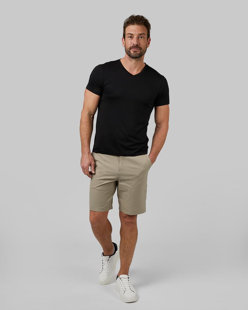 32 Degrees Mens 4 Pack Cool V-Neck T-Shirt | Anti-Odor | Quick Drying | 4-Way Stretch, Black, Medium