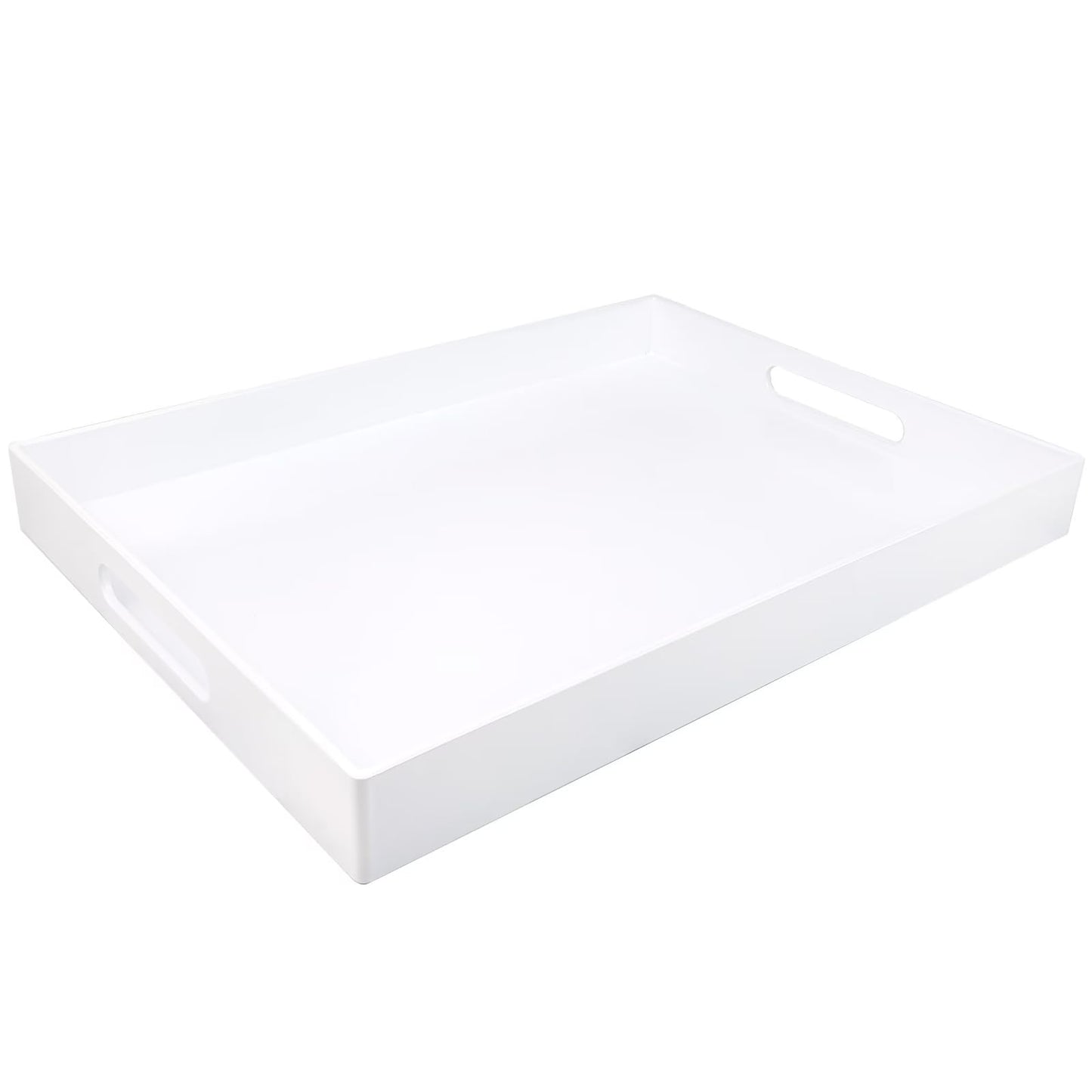 SforGUVA White Serving Tray for Coffee Table, Rectangular Plastic Decorative Tray with Handles for Entertaining, Outdoor Patio, Living Room, Ottoman, Bathroom Counter, 11.8”*15.7”*1.6”