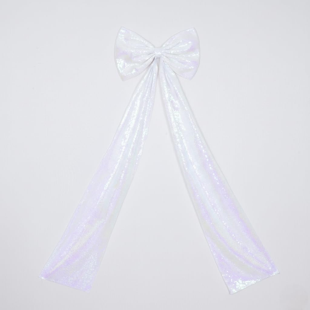 PartyDelight Large Christmas Tree Topper Bow White Iridescent Sequin 16x47 Inchs Big Decorations Bow for Window Wall Home Room Party Xmas Decoration