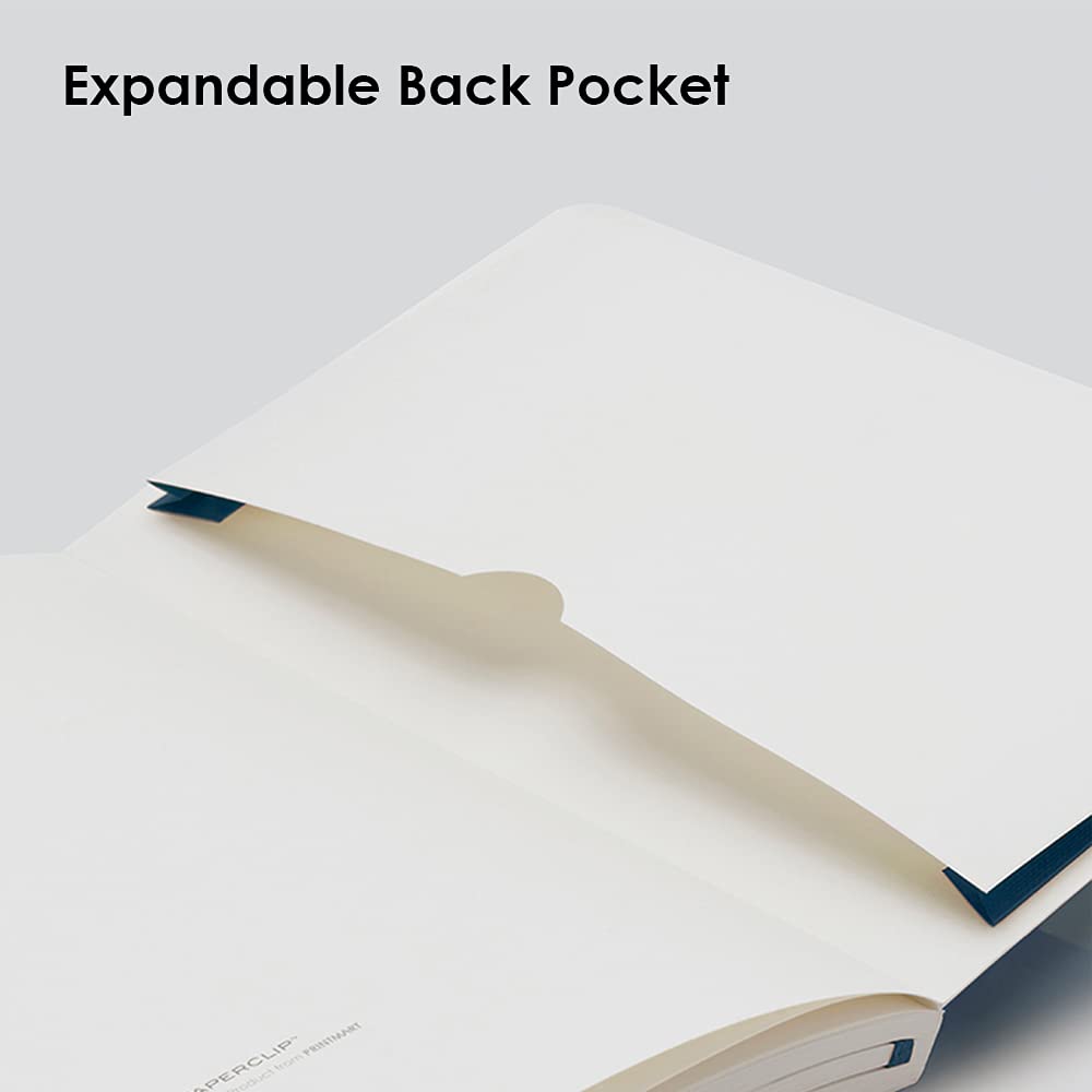 myPAPERCLIP Executive Series Medium Plain Notebook | 192 Pages, 80 GSM, Soft Cover, Medium Size (5 x 8.25 in) | Flat Lay | Bookmark, Elastic Closure & Back Pocket | Blue