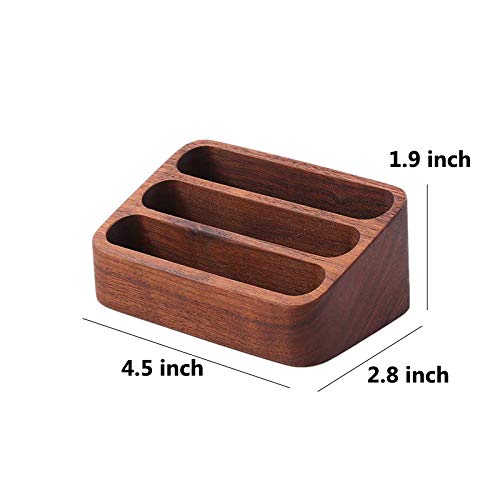 Sizikato Wooden Business Card Holder for Desk, 3 Card Slots Business Card Display Holder Stand