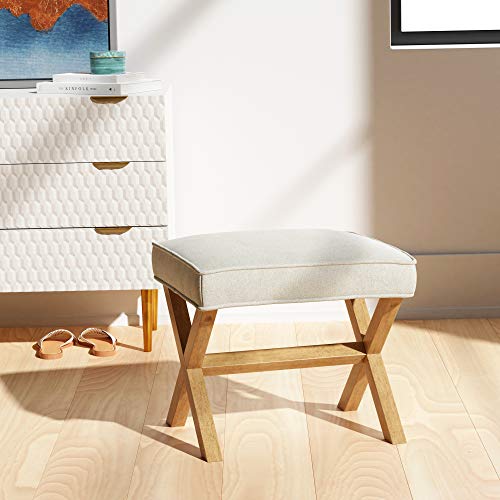 Amazon Basics Small Ottoman Foot Rest, Mid-Century Modern X Square Polyester Foot Stool, Linen, Ivory White, 18"D x 19.8"W x 18.3"H