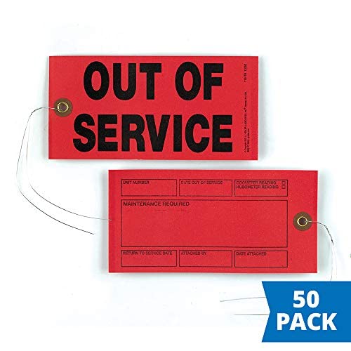 Out of Service Tags 50-pk. - 6.25" x 3.125", Red, Synthetic, 12" Tag Wires Attached, J. J. Keller & Associates, Inc.