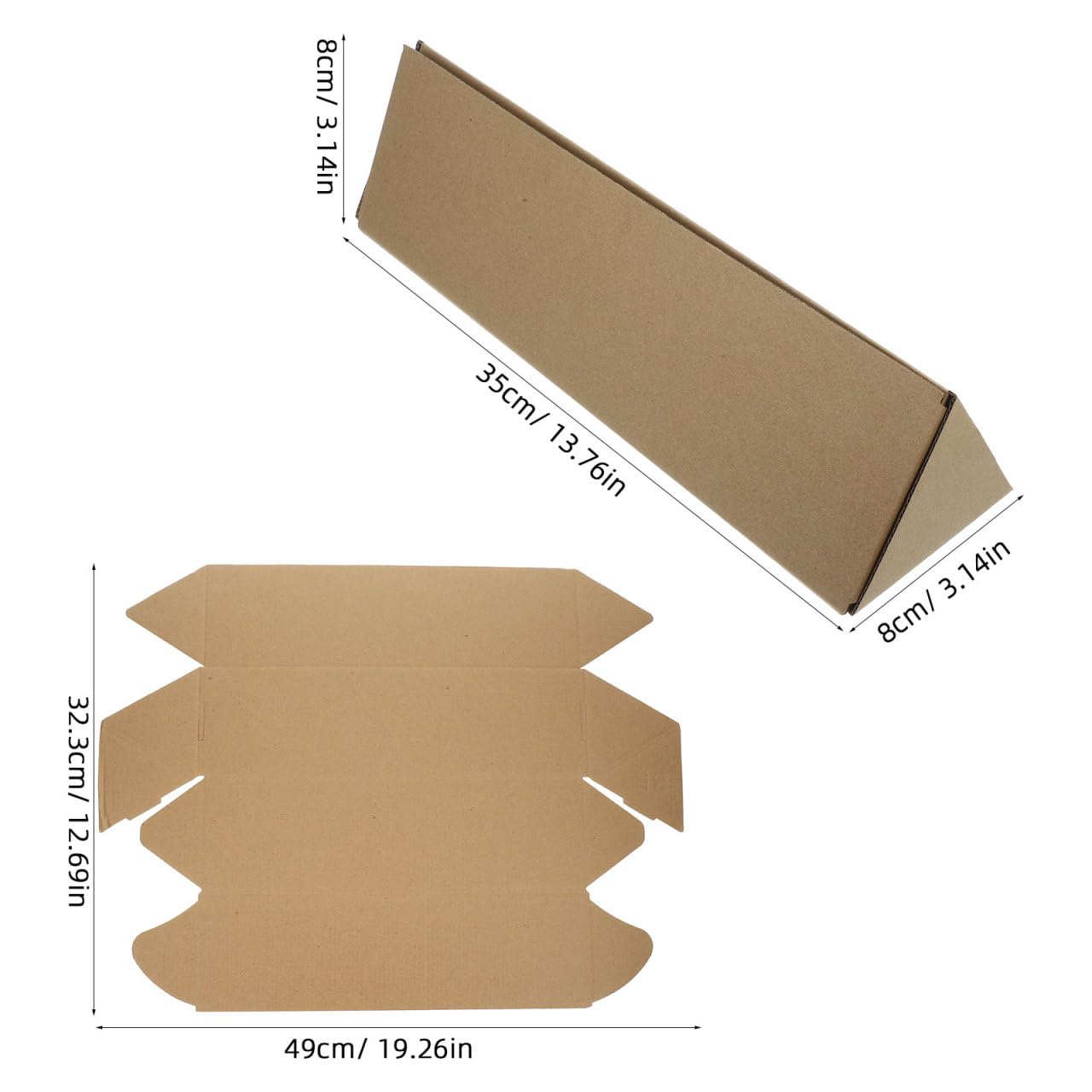 TOPPERFUN 10Pcs Triangle Carton Long Cardboard Box, 3x3x14in Kraft Paper Storage Box, Express Packaging Carton Red Wine Long Strip Packaging Tube for Mailing Blueprints Artworks Crafts Poster Tube