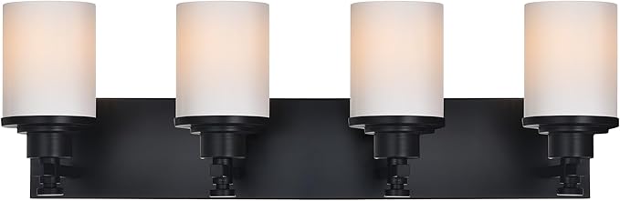 MELUCEE 4-Light Black Bathroom Light Fixture, Modern Bathroom Vanity Lights Over Mirror with Milky White Glass Shade, Farmhouse Wall Mounted Lamp for Dressing Room Living Room Hallway