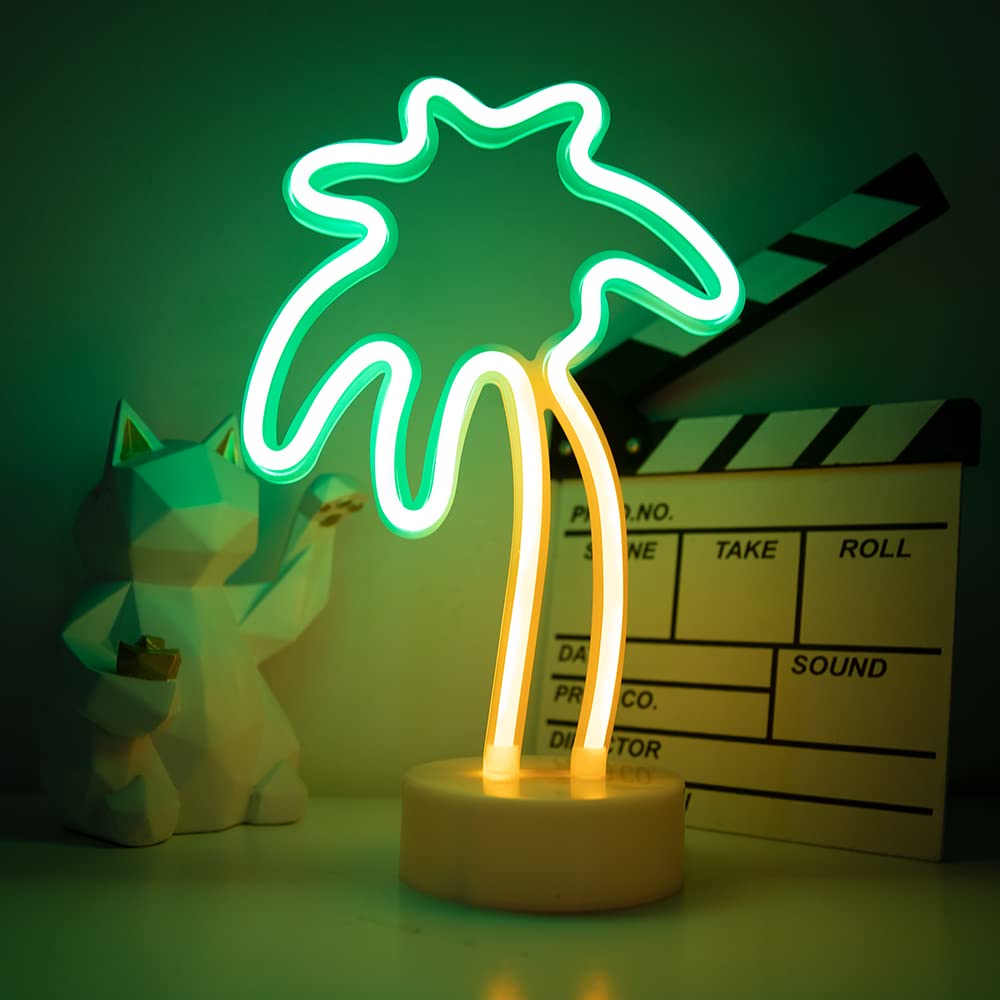 ENUOLI Palm Tree Lights Neon Signs,LED Coconut Tree Neon Light for Bedroom,Battery/USB Powered Palm Tree Night Lamp with Holder Base for Kids Room Bar Christmas Birthday Wedding Party