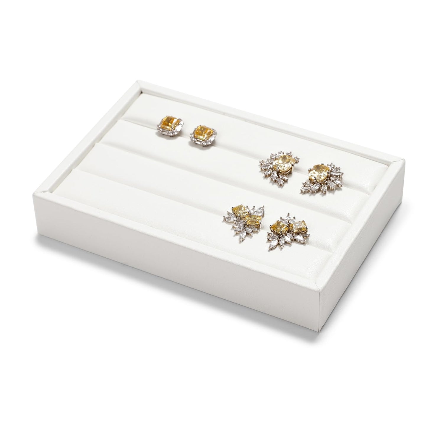 Oirlv 3 Slots PU Leather Small Ring Organizer Earrings Trays Showcase Display Storage Insert Holder for Jewelry Box, Drawer, Dresser(White,M)