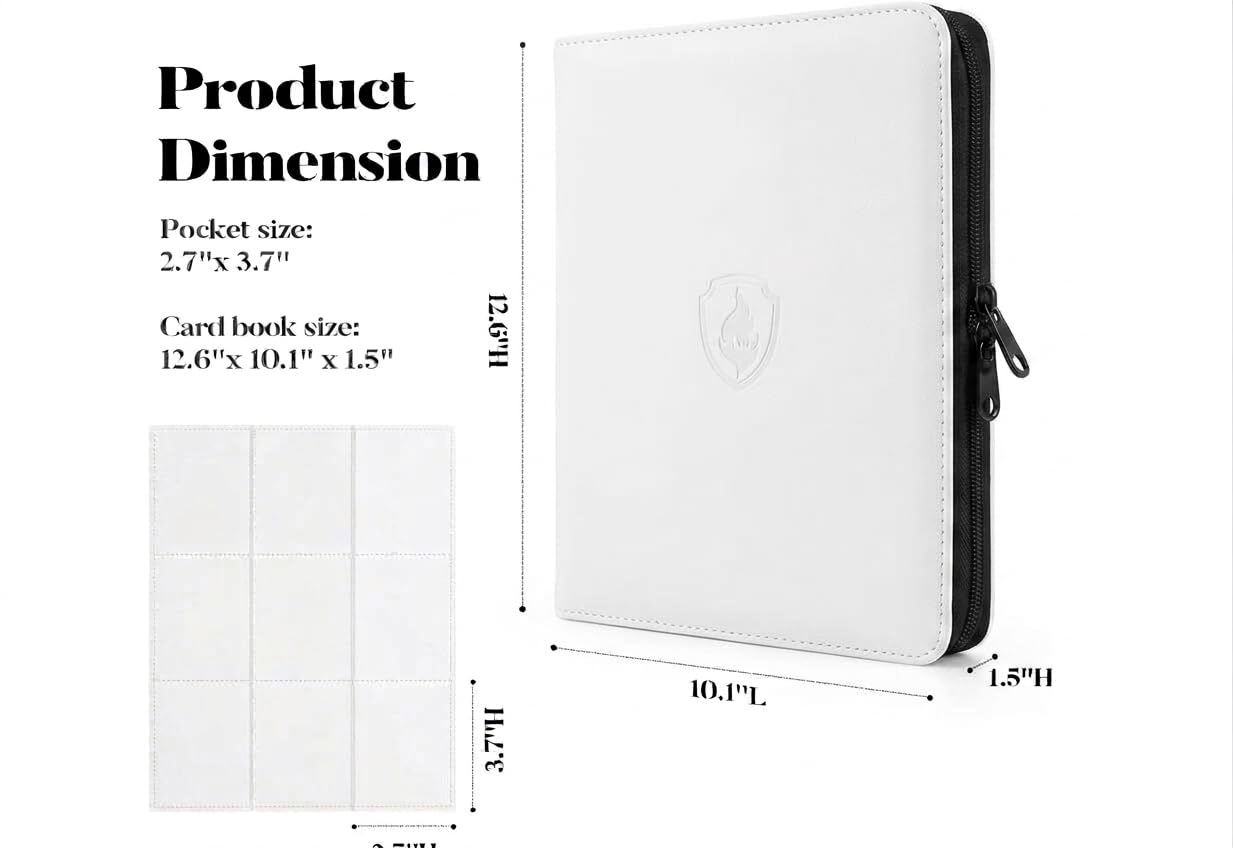 Trading Card Binder Album 9 Pocket, 351 Capacity Card Organizer with Zipper, Side Loading Double-Sided Sleeves, Waterproof PU Leather Card Collection Binder for TCG, MTG, Sports Cards