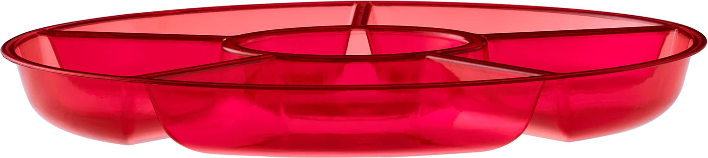 Plasticpro 6 Sectional Round Plastic Serving Tray/Platter (2, Red)