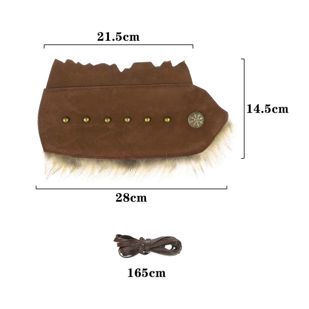 Medieval Faux Fur Wrist Guards Leather Arm Wraps Renaissance Viking Wrist Bands Archery Knight Warrior Gauntlets Wristband Costume Brown