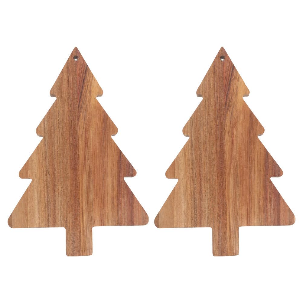 Healeved 2pcs Christmas Tree Charcuterie Board, Wooden Cutting Board Xmas Tree Serving Kitchen Chopping Cheese Sushi Fruits Snacks Candy Platter
