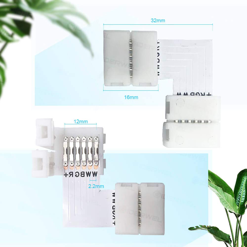 GIDERWEL RGBWW 6 Pins LED Strip Connectors L Shape,6 Pack LED Strip Light 12mm Right Angle Corner Solderless Connector LED Connection for Lightstrip Plus V3/RGBCCT LED Strips