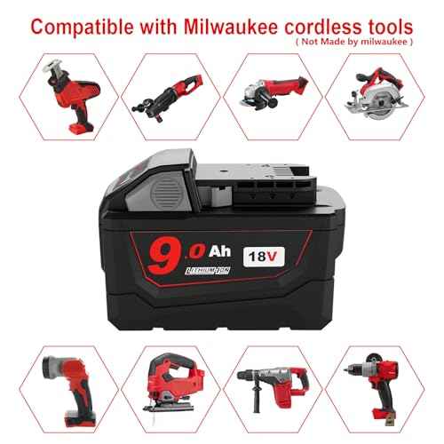 18V 9.0Ah Replacement Battery Compatible with Milwaukee 18V Cordless Tools ? High Capacity Lithium-Ion with Safety Protection (Not Made by Milwaukee)