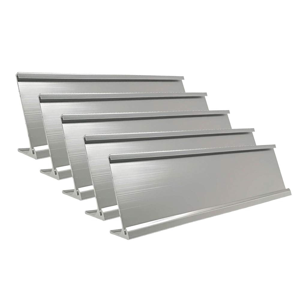 2" x 10" Aluminum Name Plate Desk Holder, Office Business Desk Sign Holder Desktop-5 Pack (Silver)