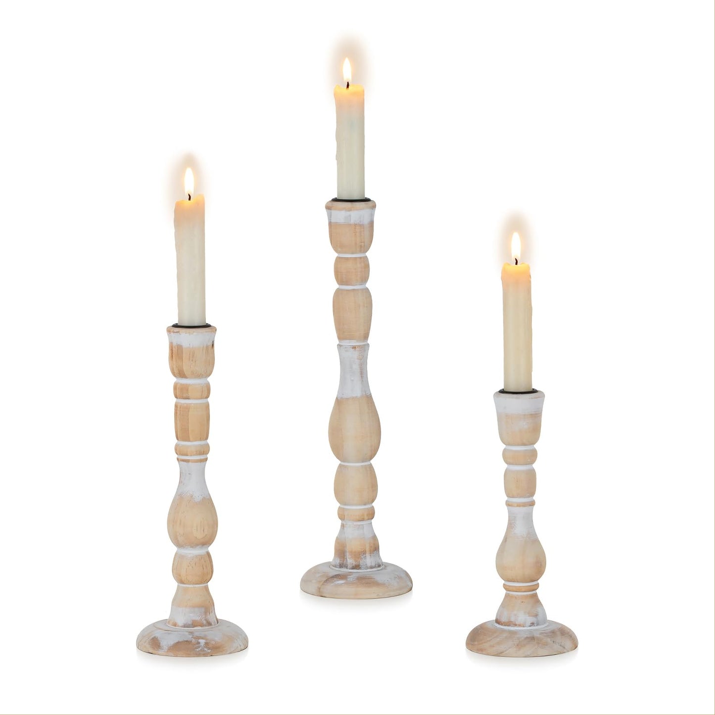 NUPTIO Candlestick Holders Wood for Home: Set of 3 Tall Farmhouse Taper Candle Holders for Christmas Gift Mantel Decor