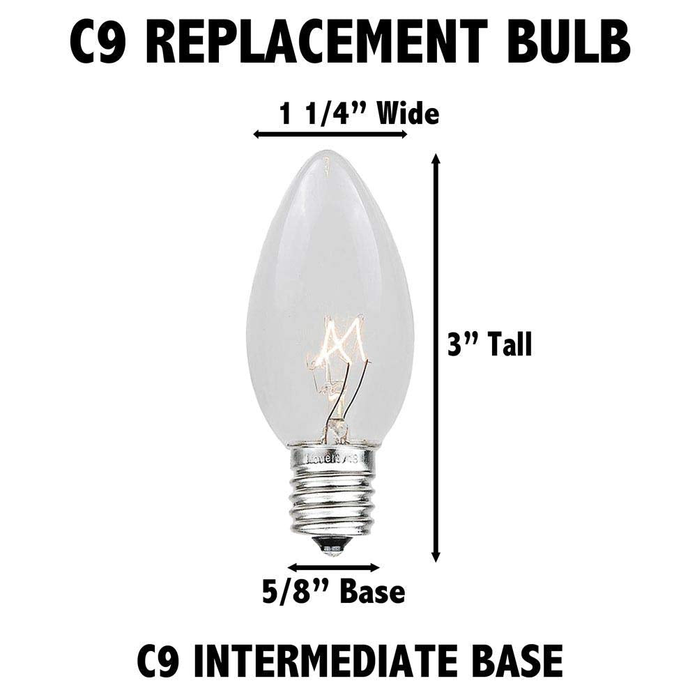 Novelty Lights Incandescent Christmas Replacement Bulbs - Indoor/Outdoor Individual Bulbs for Christmas Tree, Display, & More - C9/E17 Intermediate Base, 7 Watt Lights (Yellow, 25 Pack)
