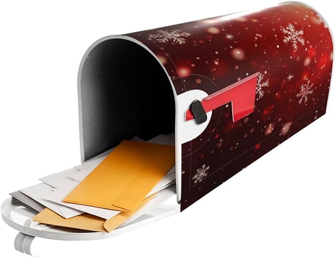 Festive Magnetic Mailbox Cover Red Snowflake Outdoor Mailbox Protector Holiday Seasonal Decorative Garden Yard Home Large Size 25.5 x 21 Inch
