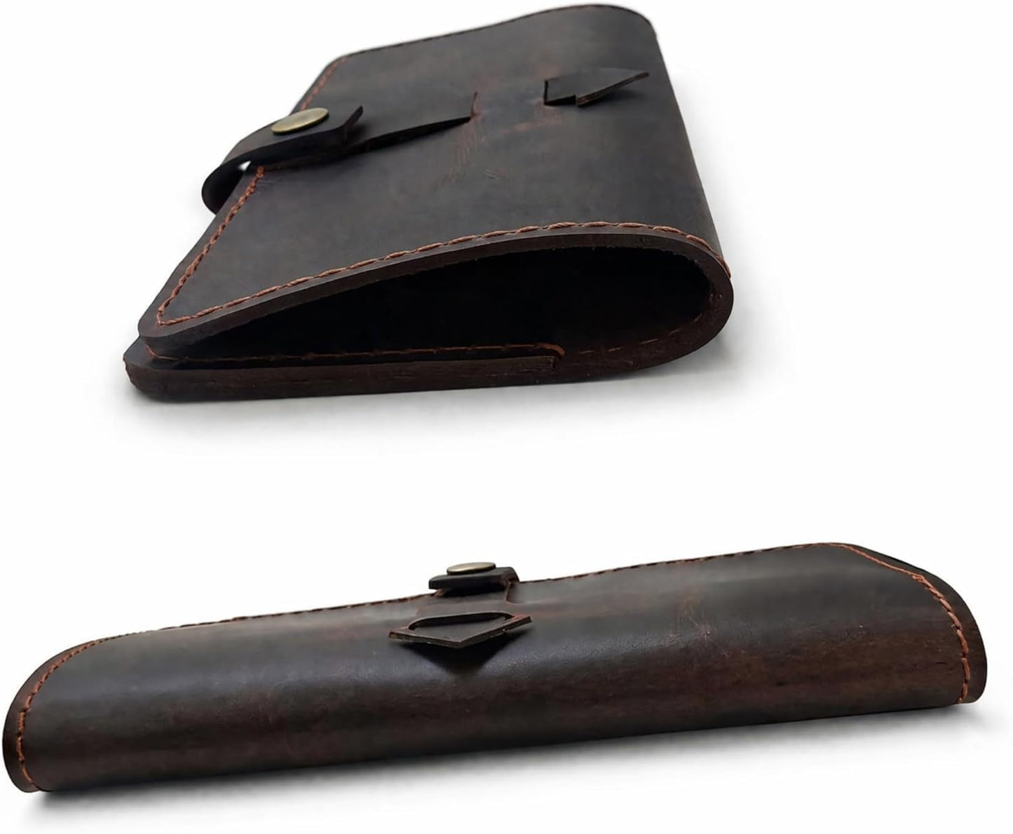 PavinCrafter Leather Checkbook Cover for Men, Women, Full Grain & Distressed Leather Checkbook Holder Slim Bifold Organizer for Personal, Duplicate Checks with Pen Holder Travel Business Use