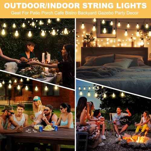 50FT Outdoor String Lights Waterproof with 32+2 Bulbs (1.5FT Bulbs Spacing), Remote & Dimmer, Commercial Patio String Lights with 3 Mode Light & Timing, 50PC Mounting Ties for Outside