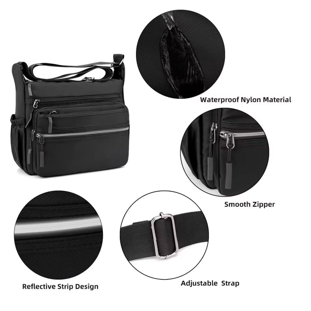 MINTEGRA Crossbody Bag for Men Multi-pocket Messenger Bag Nylon Waterproof Shoulder Bag Daily Travel Bag Lightweight Satchel
