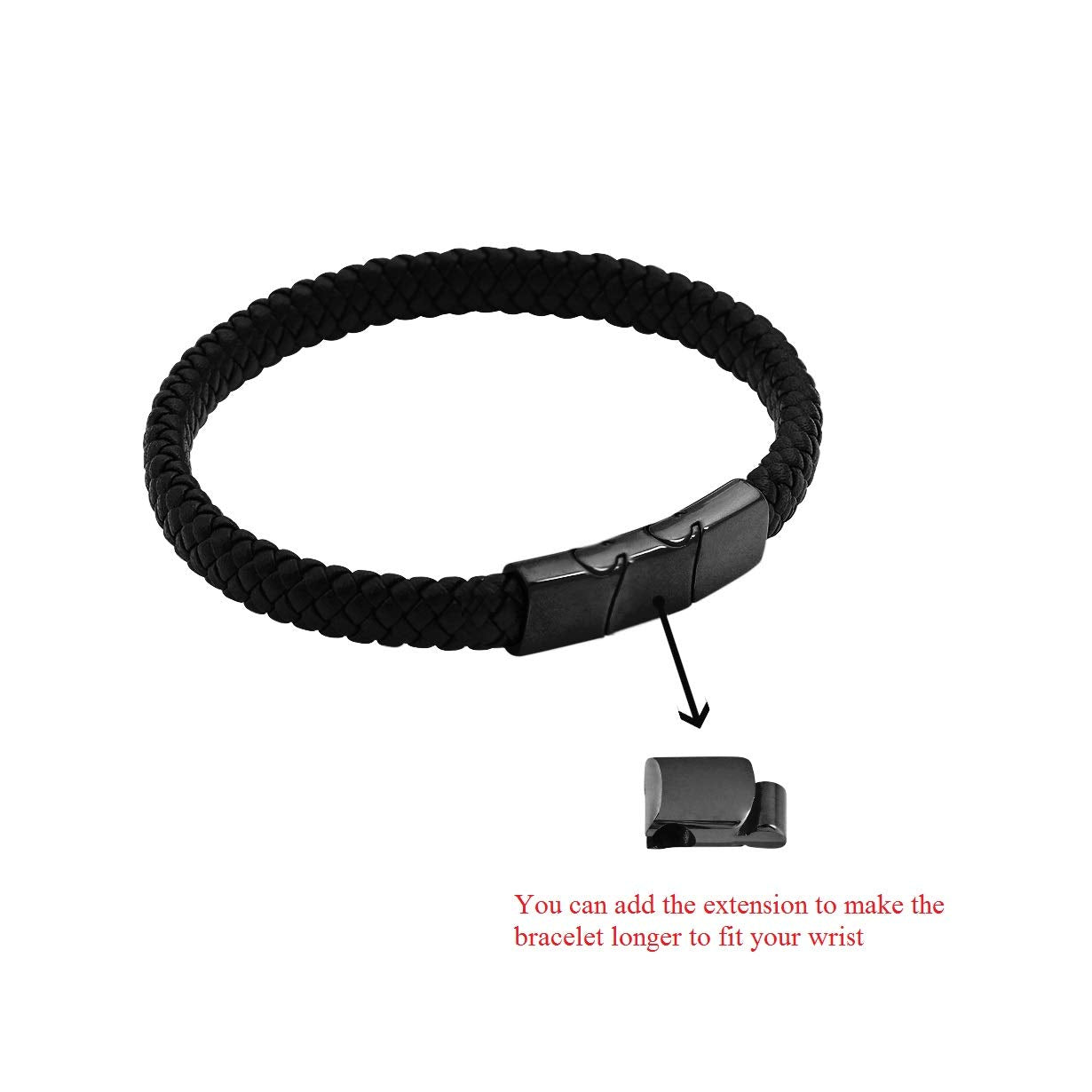 Geoffrey Beene Men's Braided Genuine Leather Bracelet with Stainless Steel Closure, Black