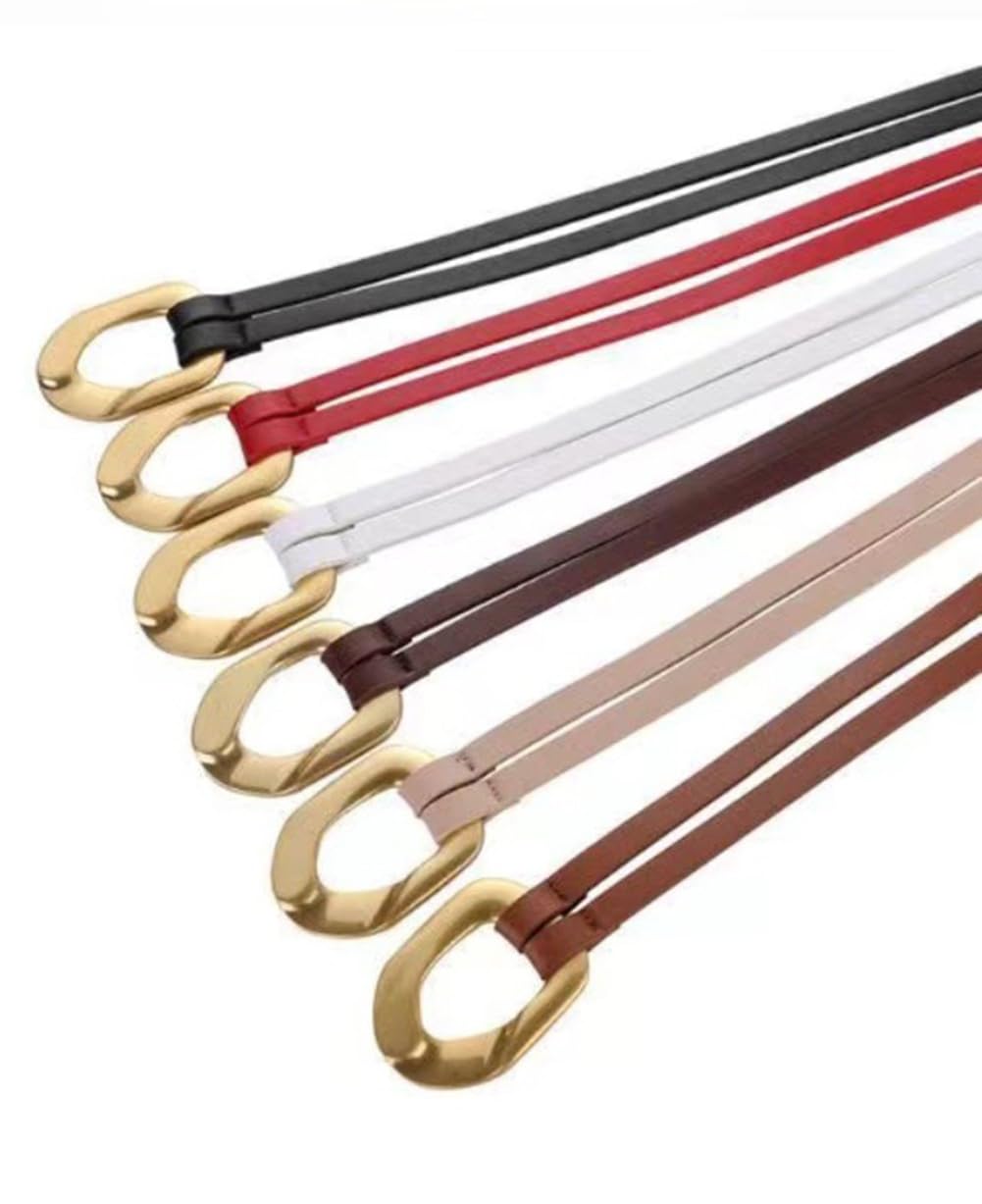 Block Garden Women Tie Leather Belt Golden Buckle Double Strap Waist Belts, Brown