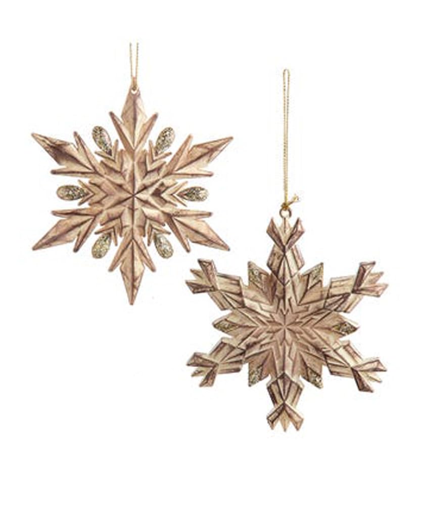 Kurt Adler Gold Glittered Snowflake - 4.5 Inch Brown Plastic Christmas Tree Ornament; Set of 2