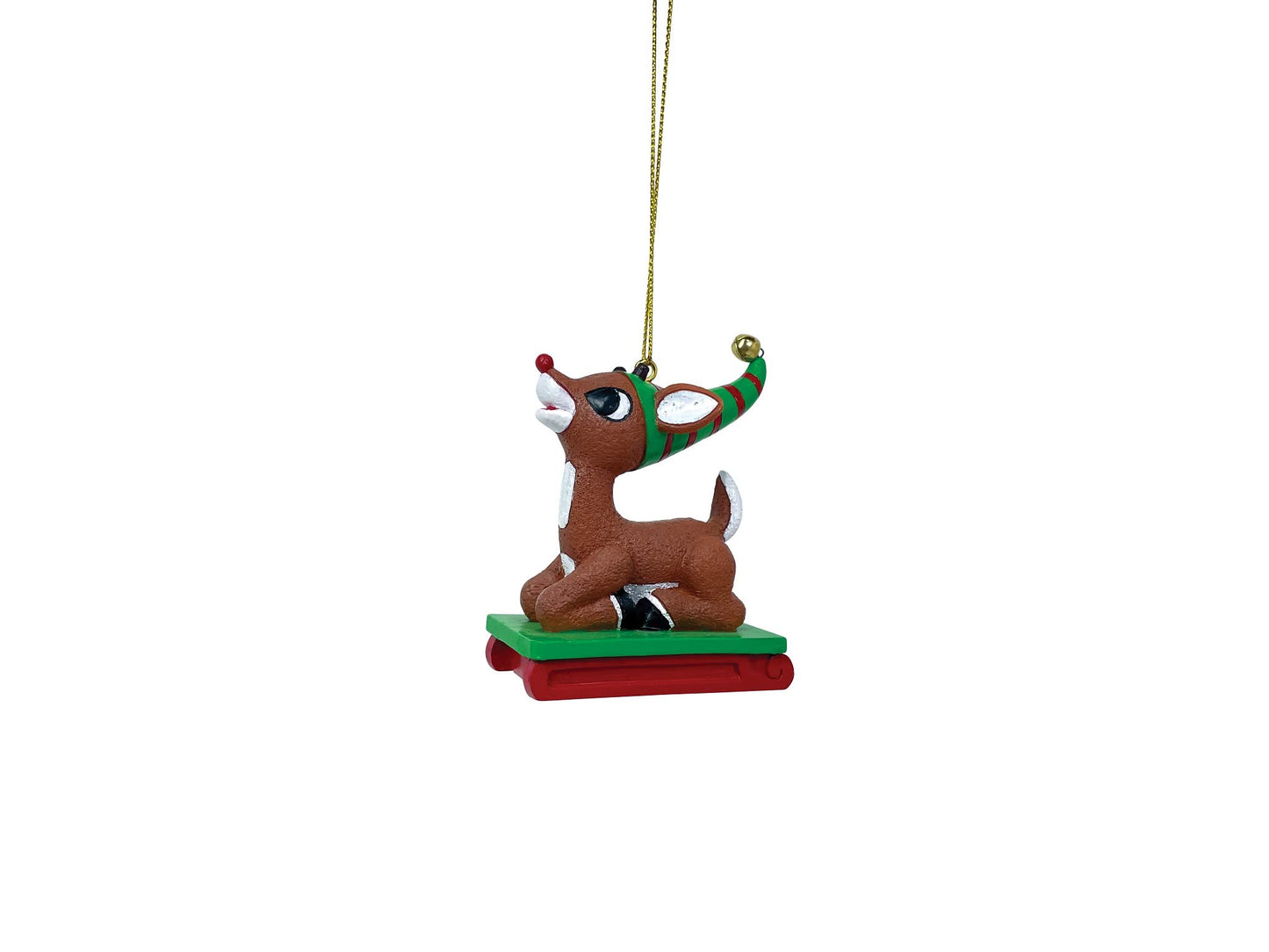 Department 56 Rudolph The Red-Nosed Reindeer Riding a Sled Hanging Ornament, 2.95 Inch, Multicolor