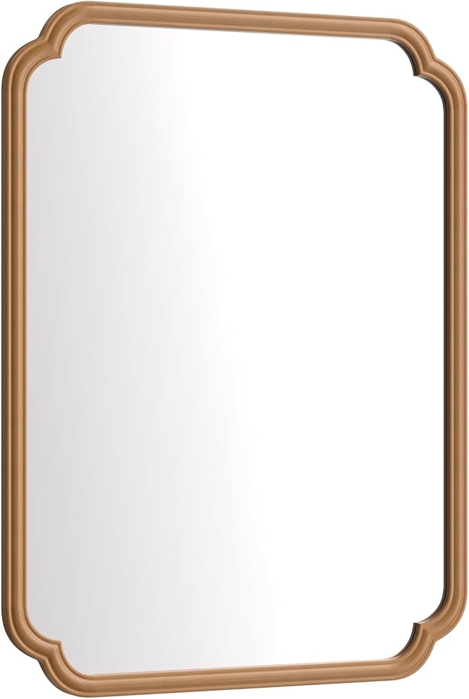 Wood Bathroom Mirror for Over Sink, 30" x 40" Modern Rounded Corner Rectangle Wall Mirror for Bathroom Vanity Decorative with Rustic Wooden Framed (Horizontal/Vertical)
