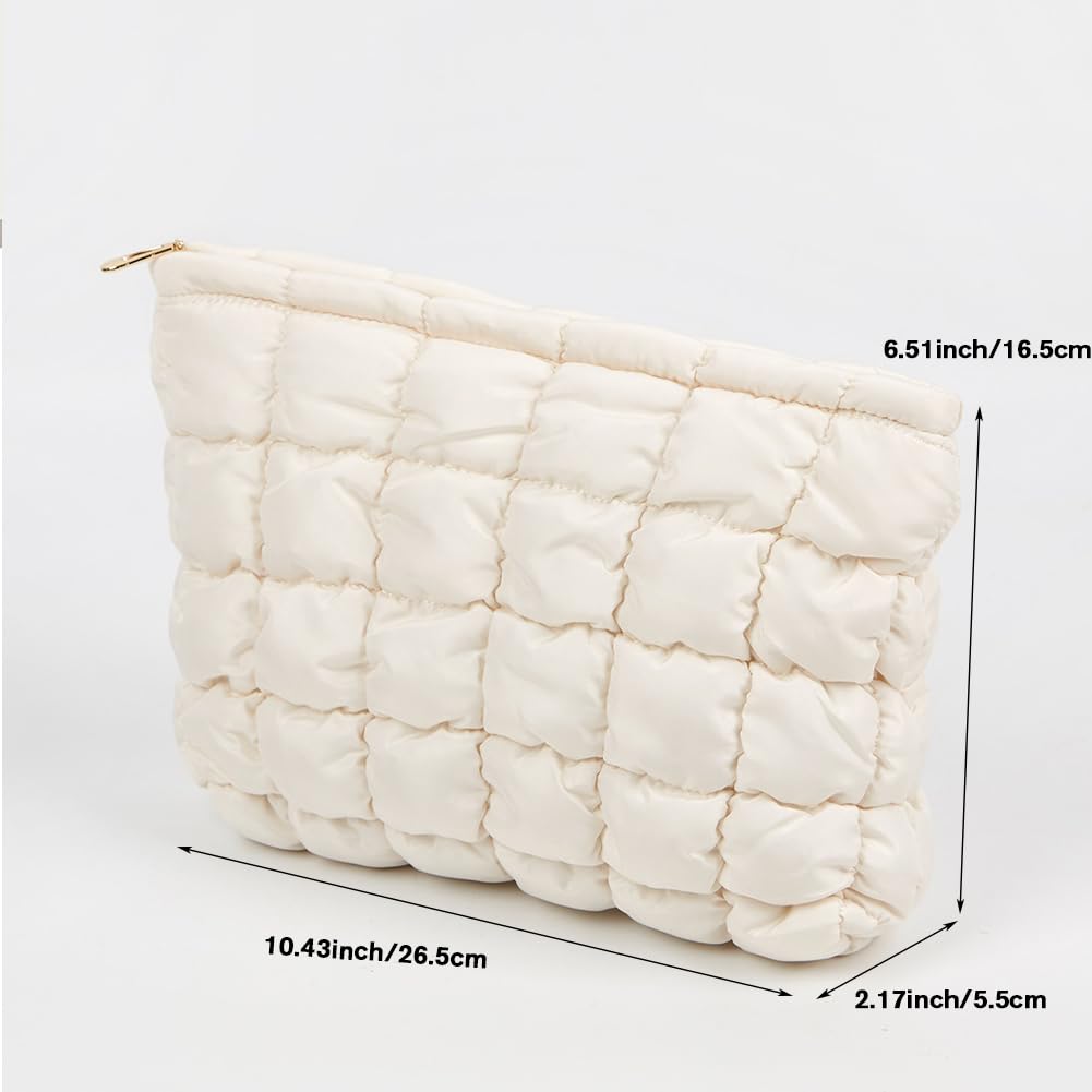 FITINI Makeup Bag Travel Large Portable Quilted Cosmetic Organizer Cute Pouch for Women Soft Puffy Zipper Waterproof Toiletry Storage Bags,Quilting Puff Rose
