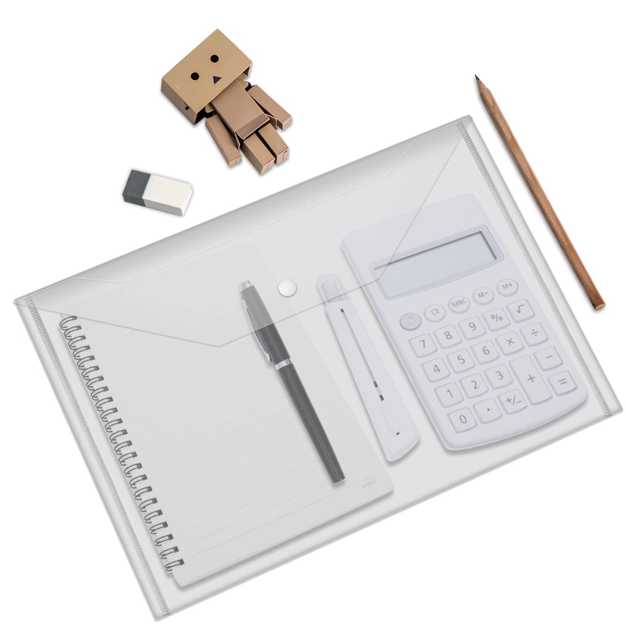 JIKIOU 30pcs Plastic Envelopes, Clear Reusable Poly Envelope Waterproof File Folder with Snap Button, Us Letter/A4 Size