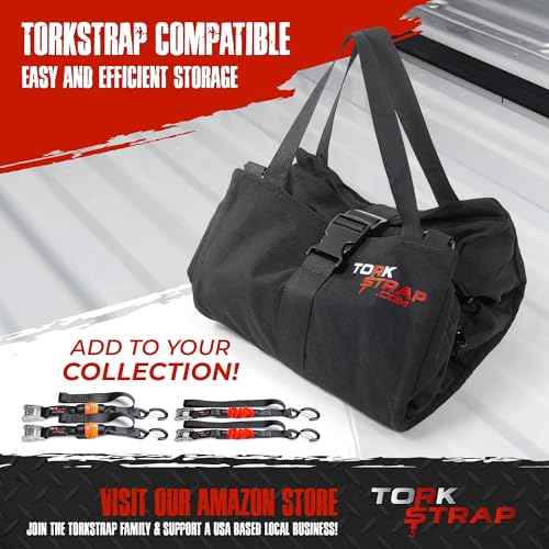 TorkStrap TorkBag | Tie Down Strap Organizing Bag - Stores up to 8 Cargo Straps - No More Tangled Straps - Heavy Duty Canvas Bag for Tiedowns, Ratchet Straps and/or Bungees - Lightweight and Portable