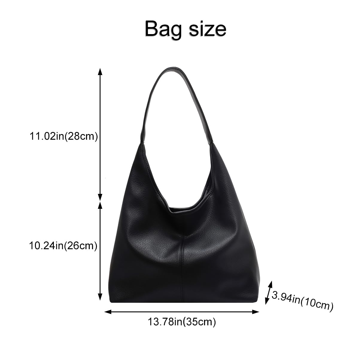 Hobo Bags for Women Slouchy Tote Bag Soft Casual PU Leather Shoulder Purses 2pcs Work Everyday Handbags (Black)