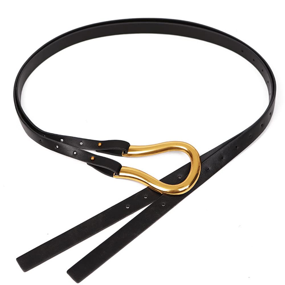JRMLPL Women Gold Buckle Skinny Corset Belt Double Strap PU Leather Waist Belt, 01 Black