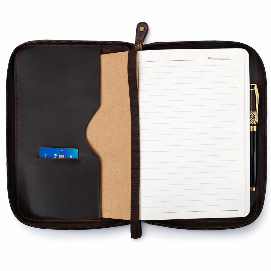 PavinCrafter XL Leather Journal Cover with Zipper & Card Holder – Refillable Full Grain Leather Notebook Cover for 7.0 x 9.8 Inches, Sketchbook 7.5 x 9.75 Inches & B5 – Compatible with Large Journals, Planners & Writing Pads