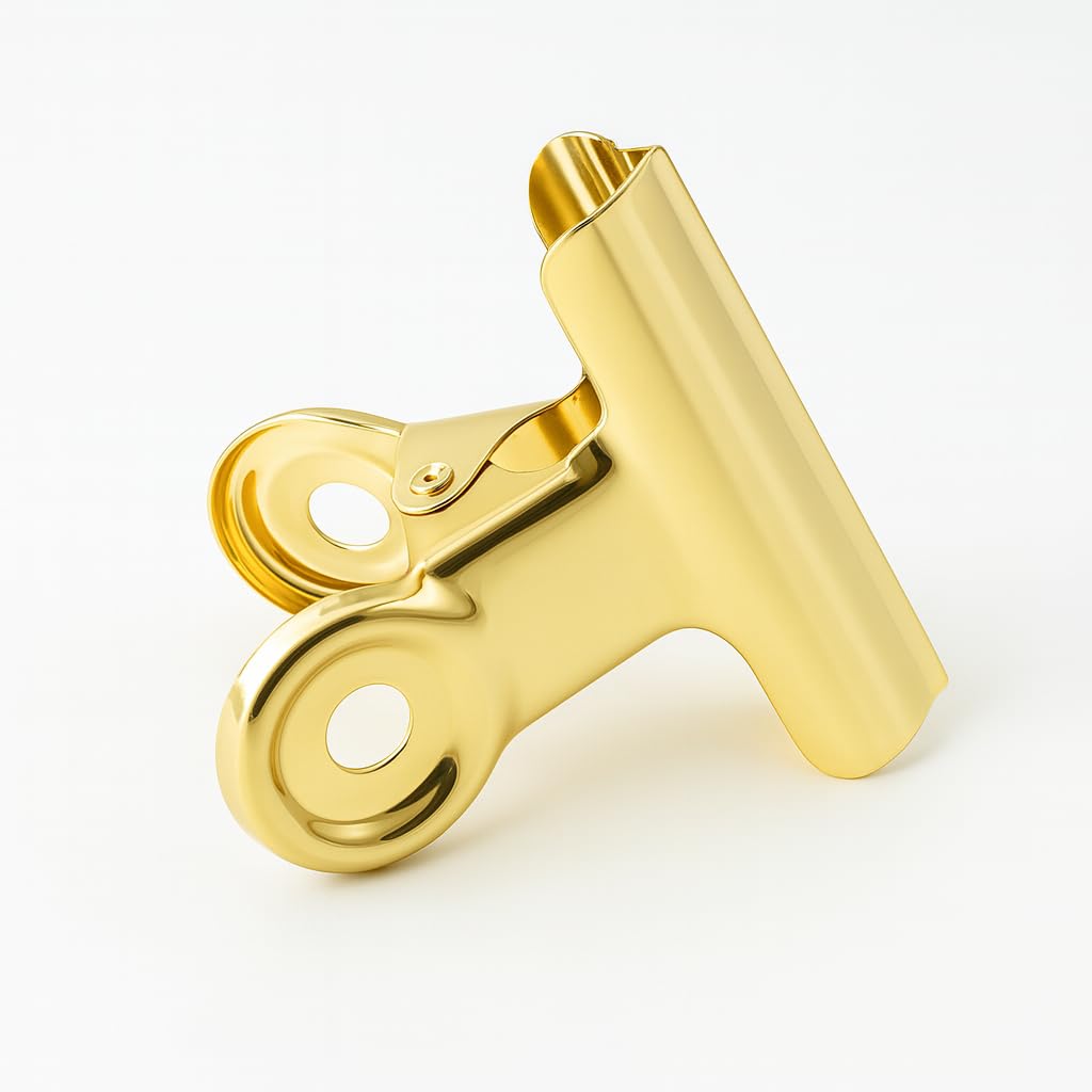 6PCS Bulldog Clip Gold Clips for Paper – Metal Binder Chip Retro Air Tight T Clamp Multi-Purpose for Food Bag Sealing Storage Hanging Invoice Bill, Kitchen Office Use, Heavy Duty Stainless Steel