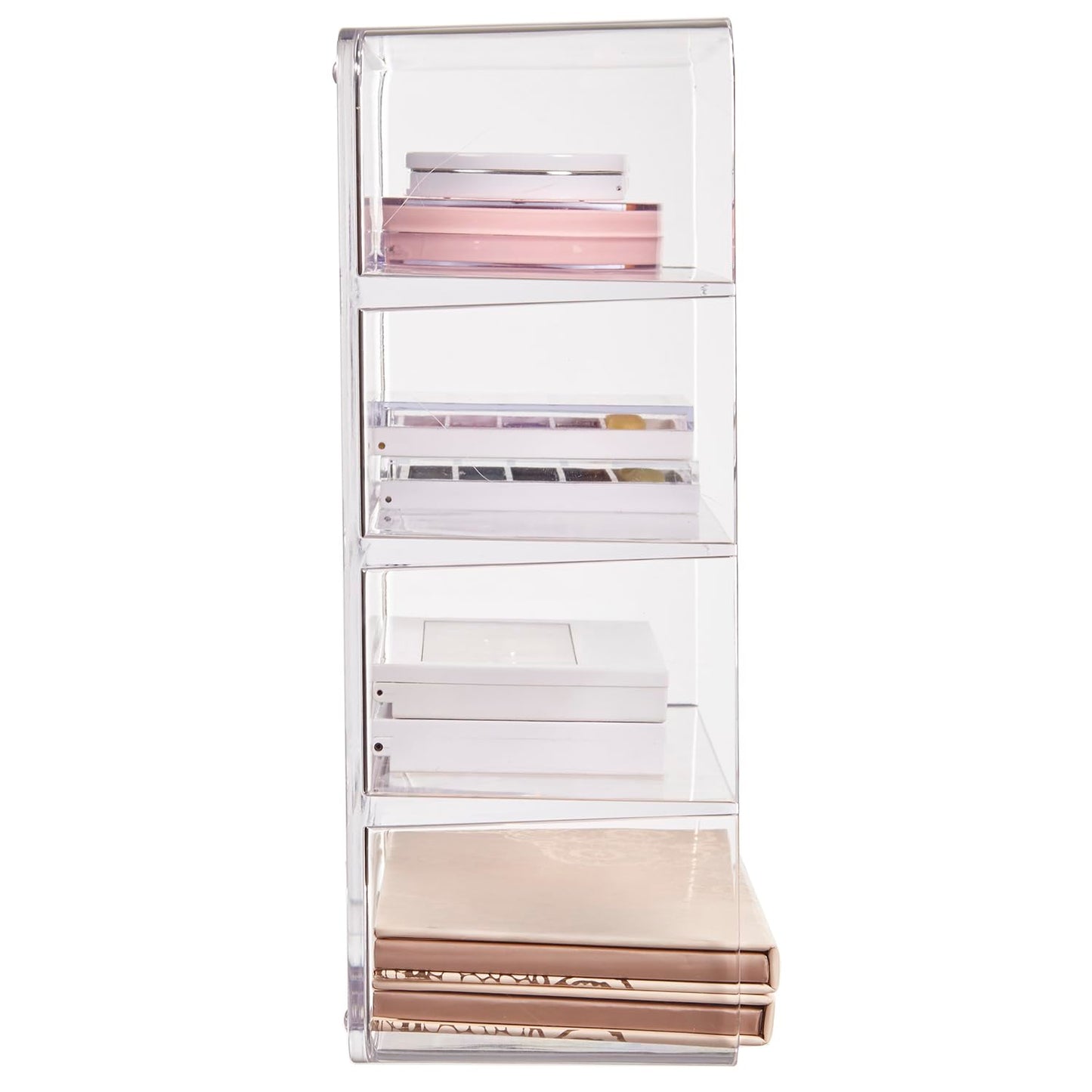 STORi 4-Compartment Clear Plastic Organizer, Rectangular Divided Makeup and Vanity Storage Bin, Use Upright for Eyeshadow Palettes, Made in USA