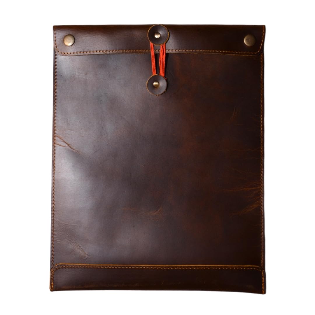 Leather Mailing Envelope Document Holder, Leather Portfolio Binder,A4 Letter Size Filing Folder,Gummed Folder Case Vertical Protector, Office Padfolio, Handmade Desk Accessories (Bourbon Brown)