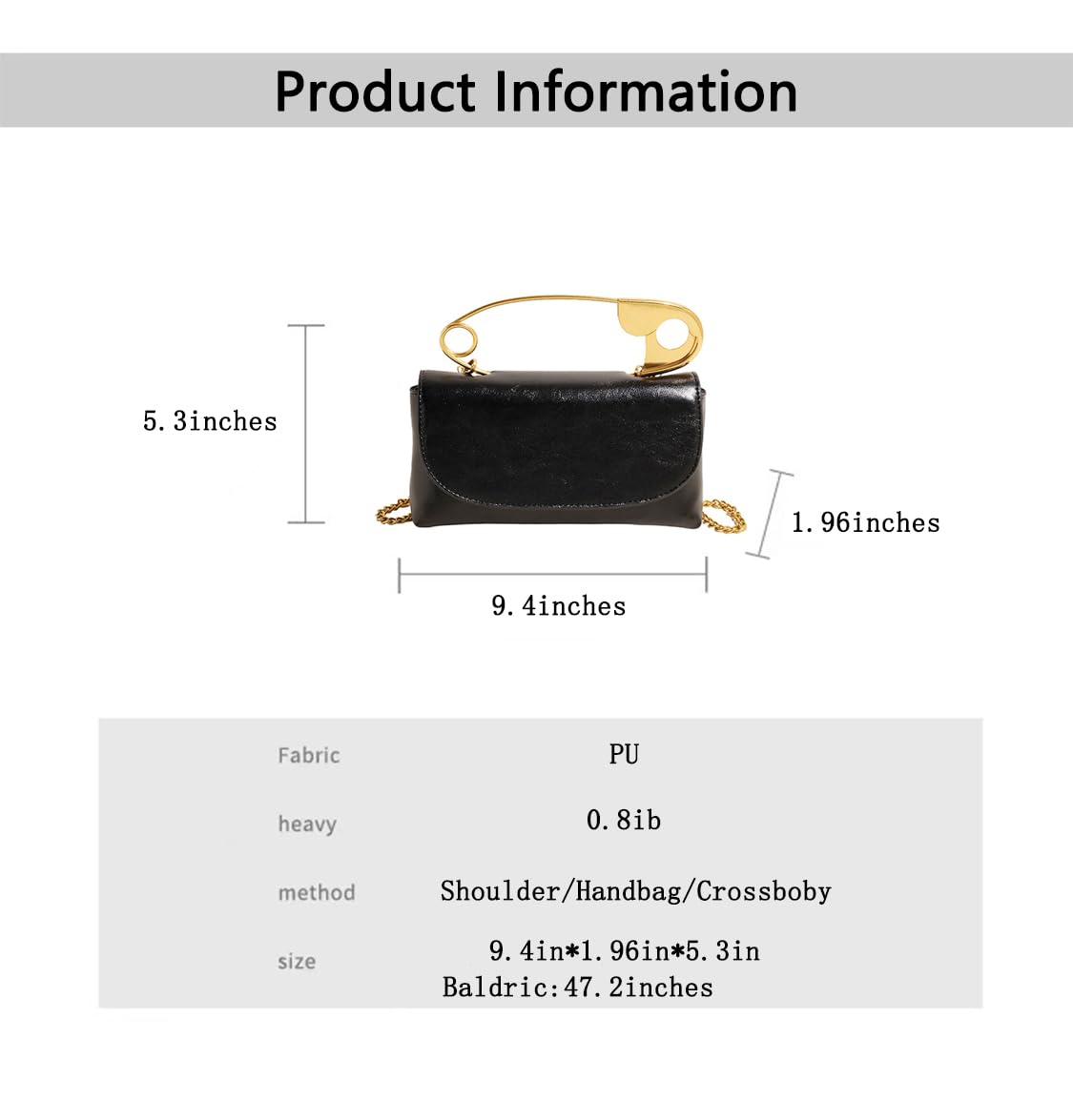 Clutch Purses for Women Creative Pin Shaped Vegan Leather Crossbody Purse Unique Purses for Women Handbag (Black)