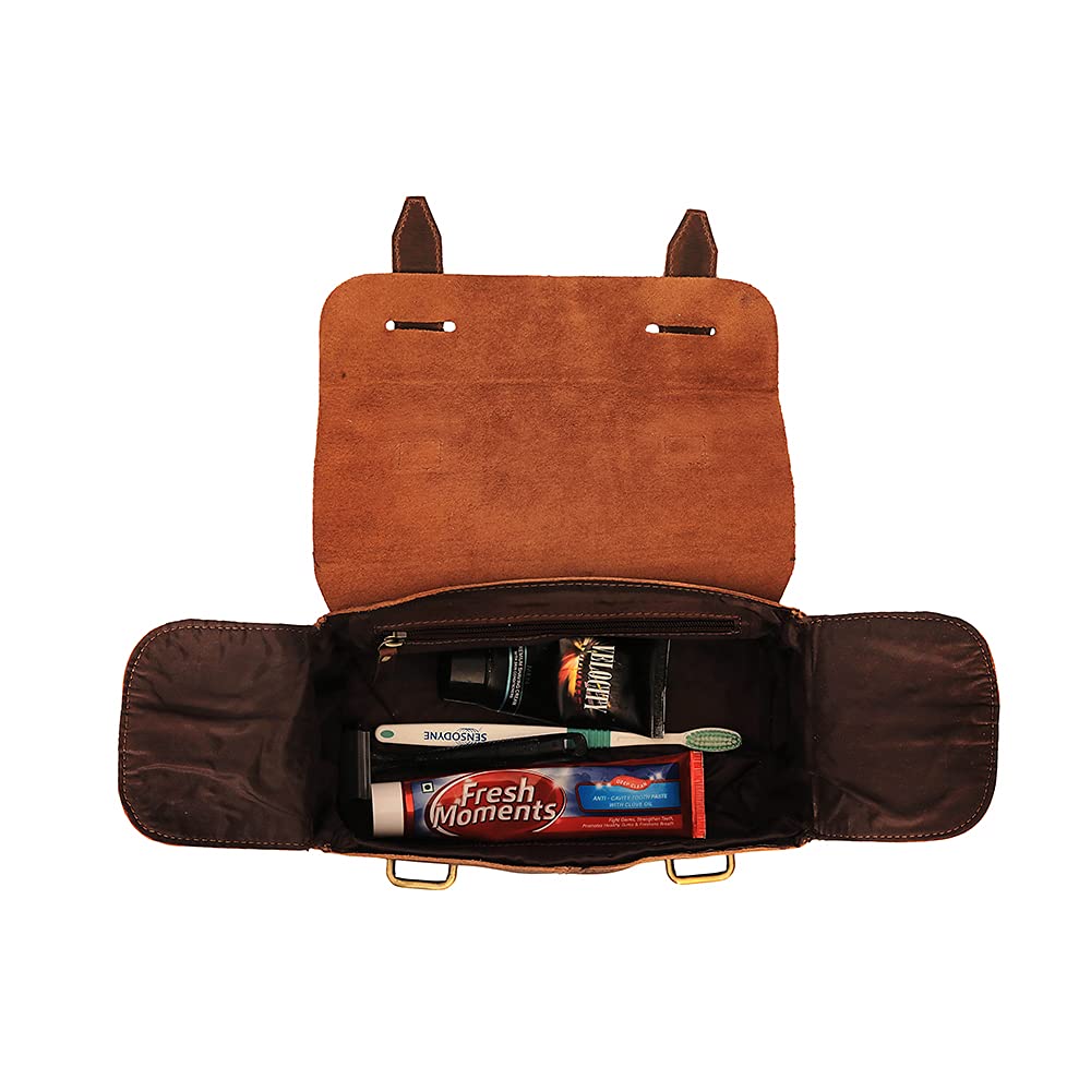 Leather Toiletry Bag, Toiletry Bags for Women, Leather Cosmetic Bag, Cosmetic Bags for Women, Dopp Kit (Dark Brown, 10 x 5 x 6 inch, Retro)