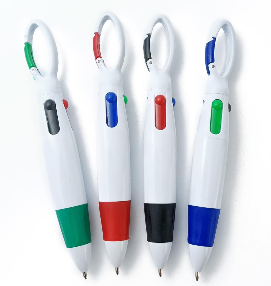 NSBELL 24PCS Plastic Carabiner Shuttle Pens 4-in-1 Retractable Ballpoint Pens Multicolor Pens with Buckle Keychain on Top for Office School Supplies Students Children Gift