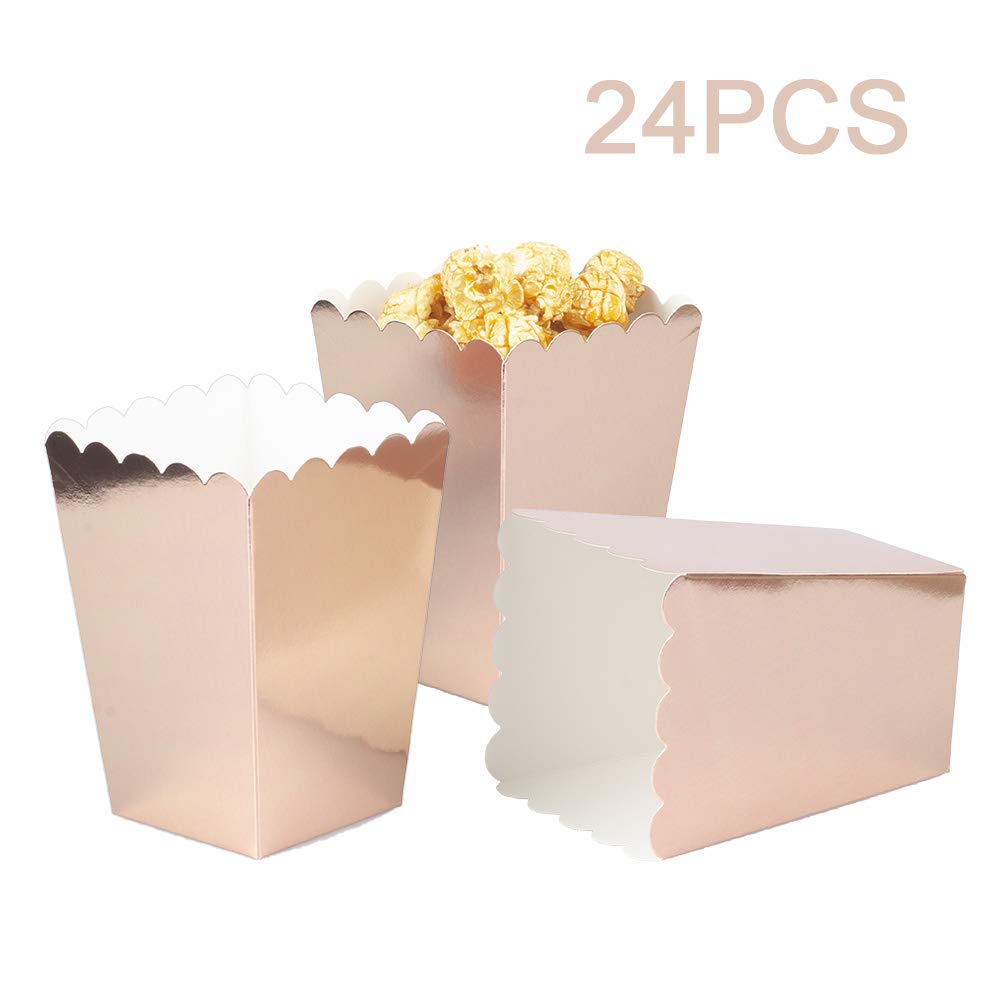 AimtoHome Rose Gold Popcorn Boxes Mini Paper Popcorn Box Cardboard Popcorn Container for Party, Pack of 24