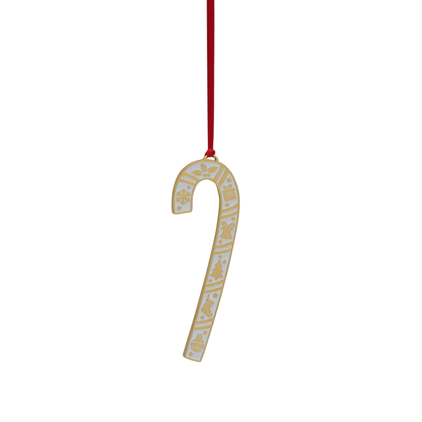 Wallace 2025 Gold-Plated Enamel Candy Cane Ornament - 45th Anniversary Edition - 24k Gold with Blue Enamel and Snowflake Design - 4.5 Inches - Holiday Collectible