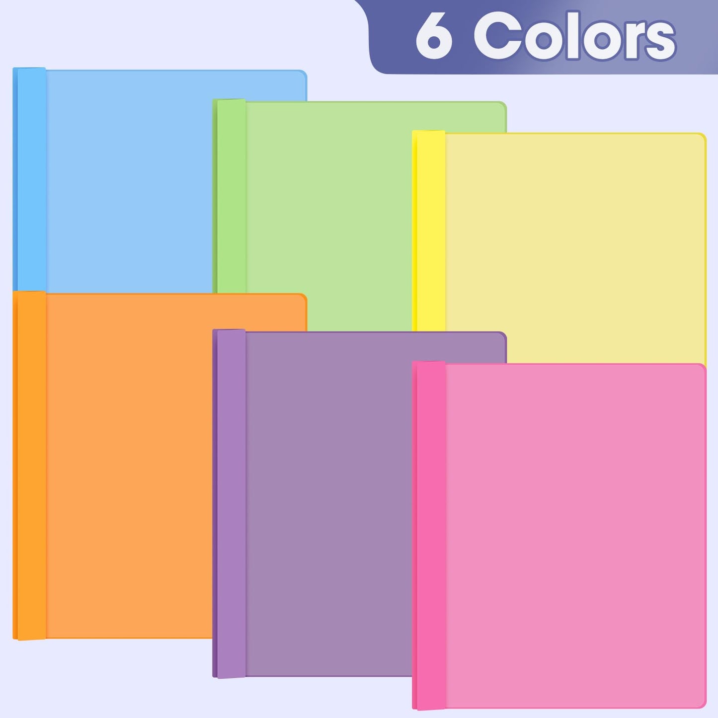 Feifeiya 72 Pack Plastic Report Covers with 3 Prongs Presentation Folders Bulk, 100 Sheet Capacity, Clear Front Report Covers for Presentation Document Paper School Office Supplies (Fresh Colors)
