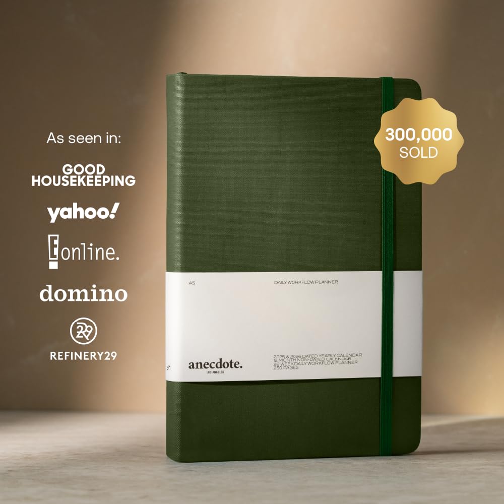Anecdote Daily Planner w/ 2026-2027 Calendar | Start Anytime 26 Weeks Undated | 1 Page per Day | 8.5" x 5.2" | Hardcover To-Do List Organizer, Plan Your Success, Achieve Productivity Goals (Evergreen)