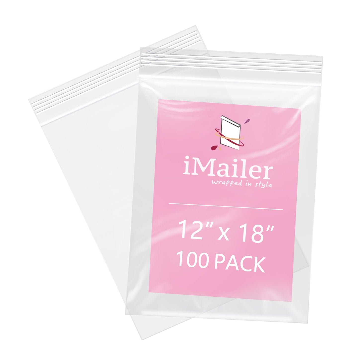 iMailer - 100 Pcs- 12" x 18" Reclosable Plastic Zip Poly Bags 2 Mil - Clear Zip Bag for Clothing, T-Shirts, Pants